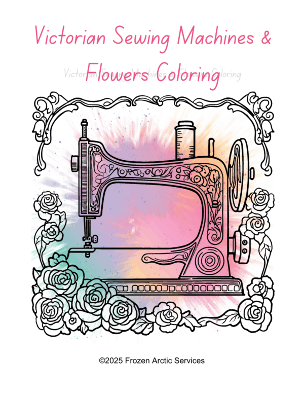 Victorian Sewing Machines and Flowers Coloring